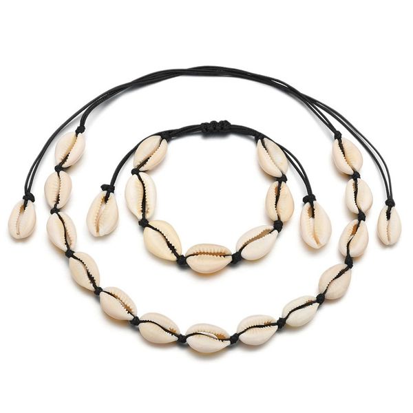 

white rope natural shell necklace for women fashion bohemian cowrie shell pendant necklace choker summer beach jewelry, Silver
