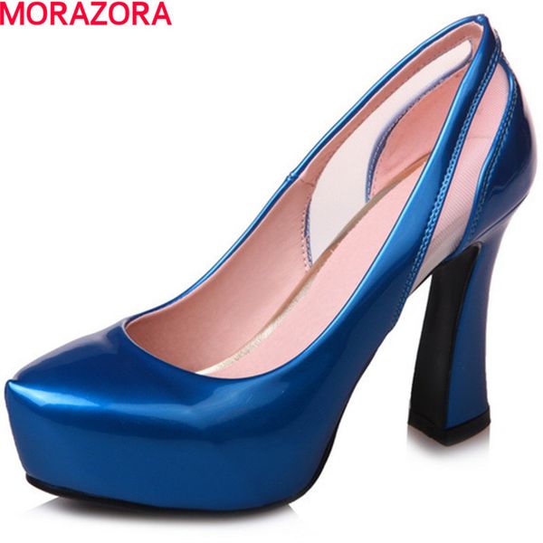 

morazora pu patent leather women shoes pumps fashion contracted high heels shoes shallow big size 34-42 platform shoes party, Black