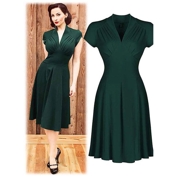 

2019 vintage style retro 1940s shirtwaist flared party elegant women dress summer dress swing skaters size 8-18, Black;gray