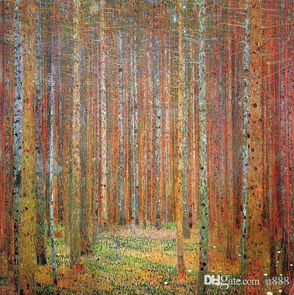 

handpainted classical abstract art oil painting gustav klimt - tannenwald i on canvas.wall art home decor l77 200311