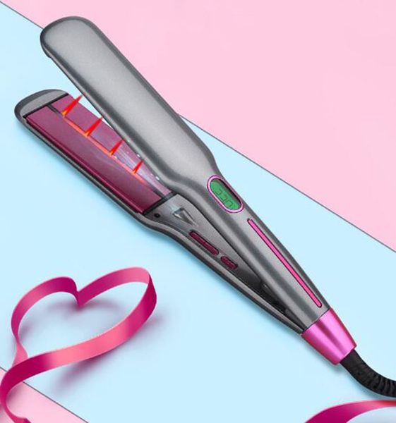 

new ionic infrared 2 in 1 ceramic coating wide plate flat iron led display temperature adjust hair straightener and curler