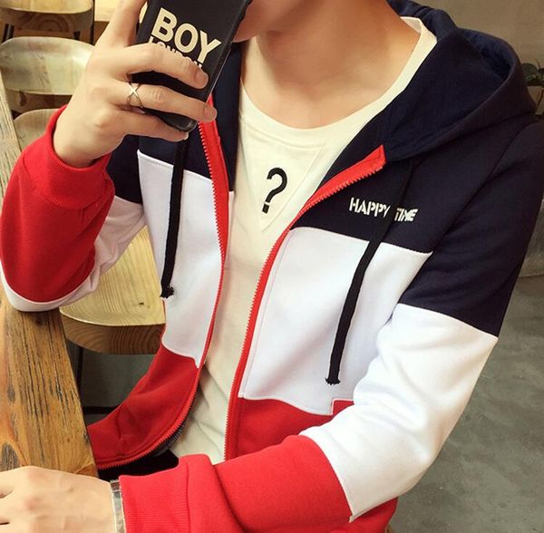 

high-quality fashion hoodie sweatshirt stitching zipper sweatshirt men youth thin slim hoodies long-sleeved men clothes coat, Black