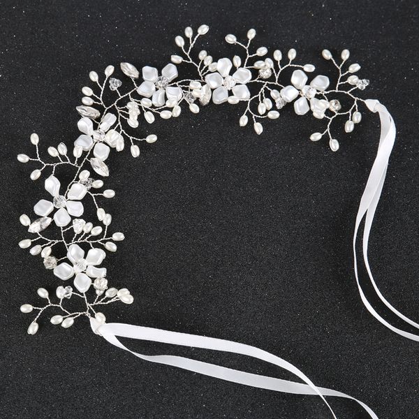 

new flower silver pearl headbands crystal bridal hair accessories for wedding women rhinestones hiarbands hair jewelry, Golden;white