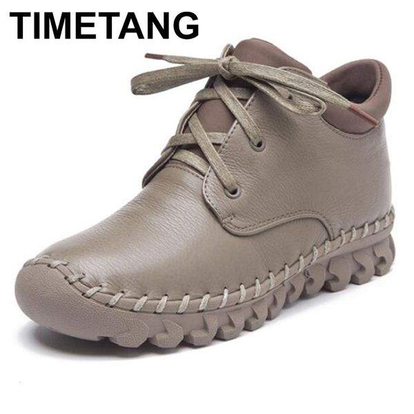 

timetang 2017 winter new fashion handmade women genuine leather shoes shoes flats ankle boots short boots platform casual, Black
