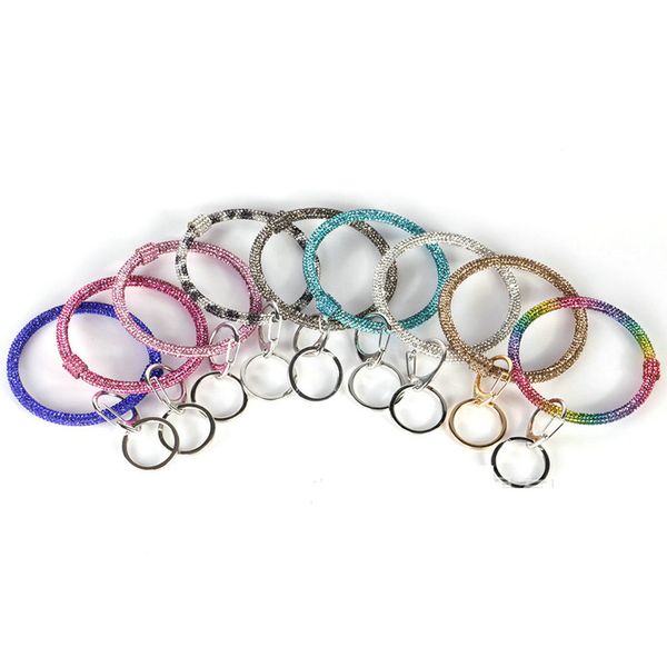 Moda colorido silicone artificial diamante jóias pulseira keychain para menina mulher esportes chaveiro anel grande o keyring