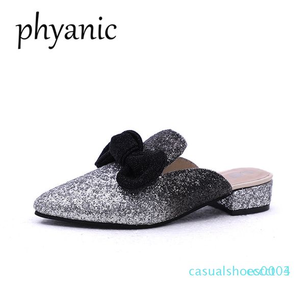 

phyanic drop shipping 2018 new summer bling gitter boetie women mules shoes pointed toe slippers women fashion wedding shoes c03, Black