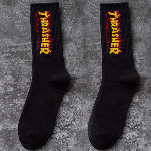 

fashion brand socks for men women skateboards striped middle long hip hop fashion designer socks underwear stockings 01, Black