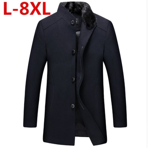 

2018 new big size 8xl 7xl 6xl 5xl casual thick warm men winter woolen coat medium fur collar plus size men woollen overcoat, Black