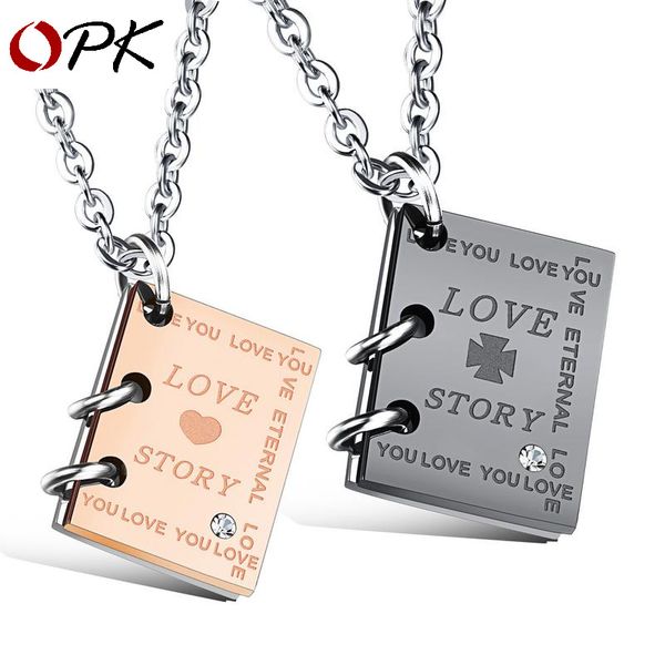 

2020 new style accessories creative love story book titanium steel couples necklace send men's girl's gift long necklace, Silver