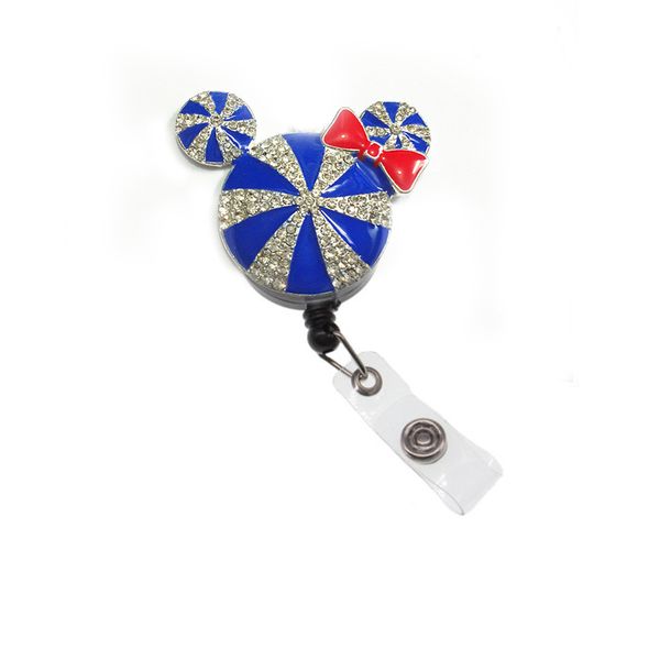 

cute student candy enamel rhinestone animal mouse head retractable badge reel for, Silver