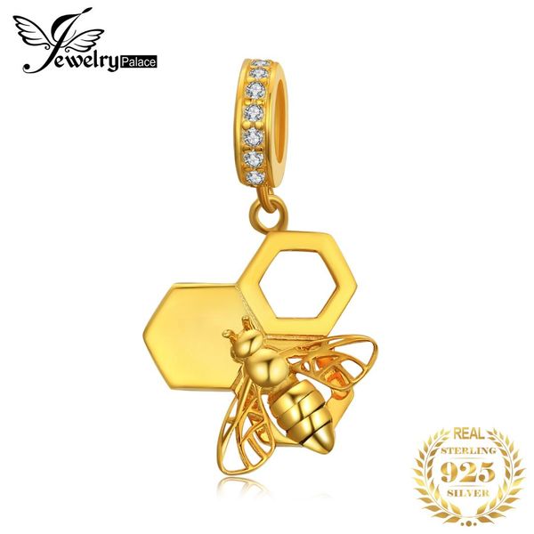 

jewelrypalace bee honeycomb 925 sterling silver beads charms silver 925 original for bracelet original jewelry making, Blue;slivery