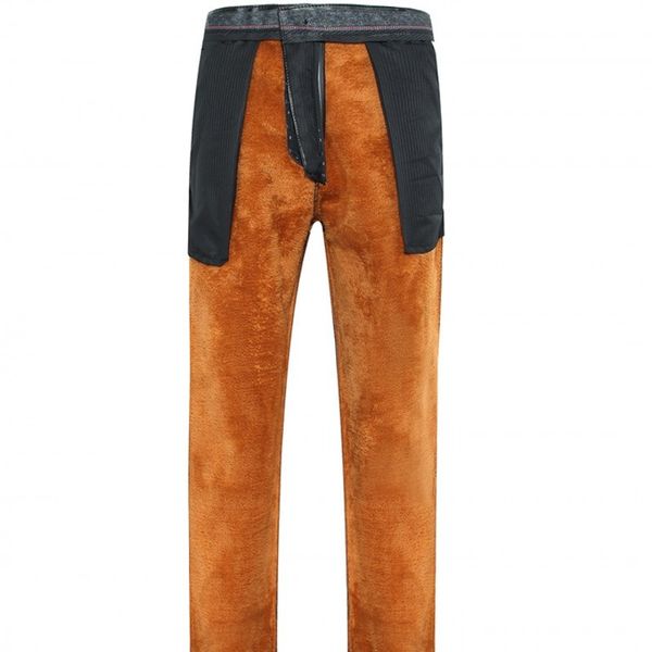 

winter velvet thickening soft pu leather mens full length pants plus size 29-42 high waist male loose smart casual warmtrousers, Black