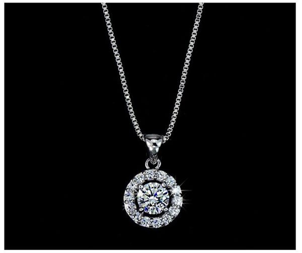 

роскошный циркон круглой формы ожерелье для женщин полный круг ожерелье ключицы цепи серебряные ювелирные изделия оптом, Silver