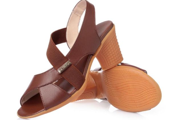 

2019 women's sandals in summer with new style middle heel coarse heel @129, Black