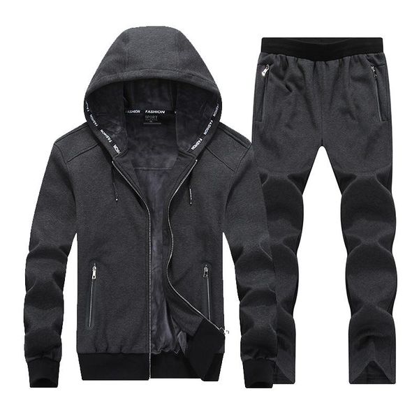 

winter men set hooded sporting suit jacket+pant sweatsuit 2pc thicken sportswear men tracksuit set clothing kawaii, Gray