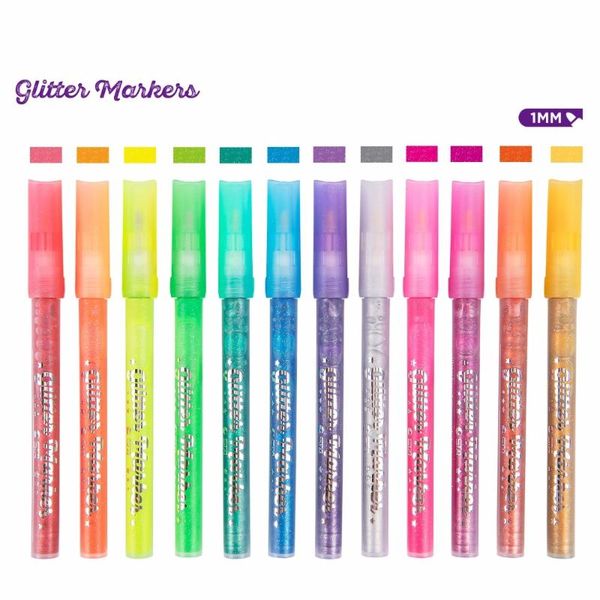 

12 color glitter marker pen 1mm microporous writing pigment ink water resistance non toxic drawing school art supplies a6848
