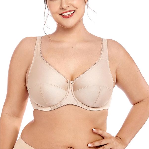 

women's full coverage non padded firm support control underwired plus size bra 34-42 d dd e f g h, Red;black