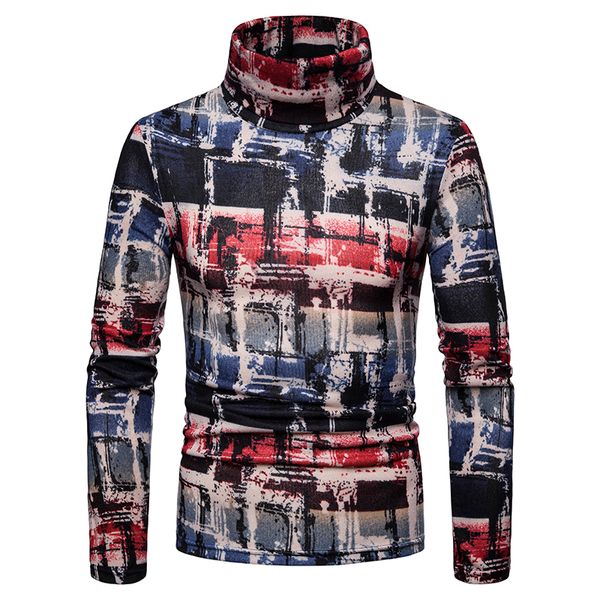 

autumn winter men's turtleneck sweater hip hop colorful printed men pullover fleece liner warm pull homme long sleeve knitwear, White;black