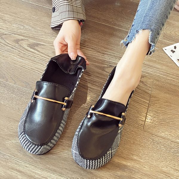 

korean shoes british style round toe casual female sneakers shose women women's moccasins all-match 2019 preppy new dress, Black