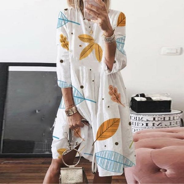 

women plus size summer dress holiday style print o neck casual party loose dresses summer dress 2019 vestidos de verano s-5xl, Black;gray