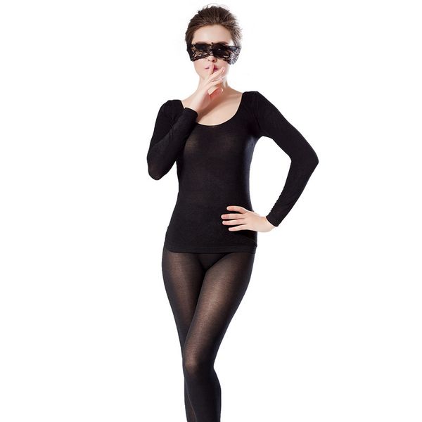 

winter women thermal underwear ultra thin and light good elasticity shaped underwear sets sexy, Black;white