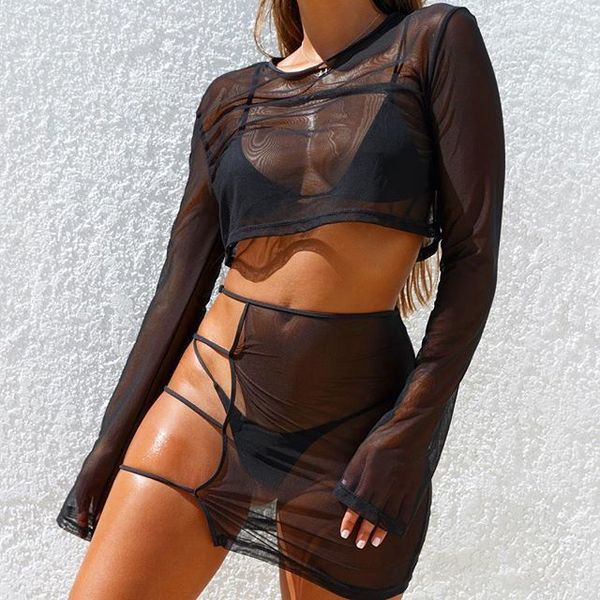 

женская одежда женские костюмы sweat sheer sexy mesh club две пьесы sets 2019 summer эпикировка см crop tops bodycon партии мини-юбка, Gray