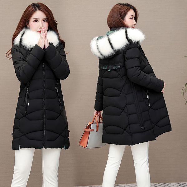 

girls long fund 2019 sweet self-cultivation cotton-padded clothes thickening heavy seta lead cotton-padded jacket loose coat, Black