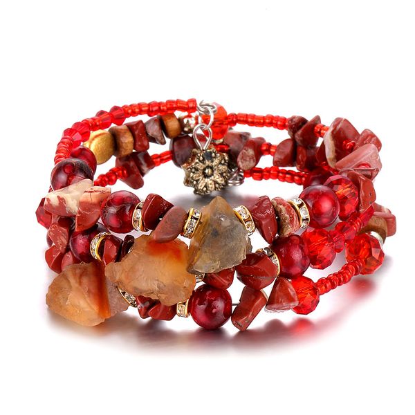 

tomosh red crystal beads bracelets for women man ladies vintage wrap bracelet jewelry natural stone charms accessories gift, Golden;silver