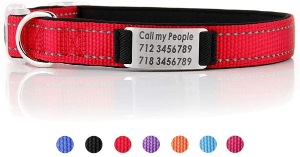 

personalized dog collar, engraved with name plate, reflective nylon pet id collars for xsmall small medium large dogs