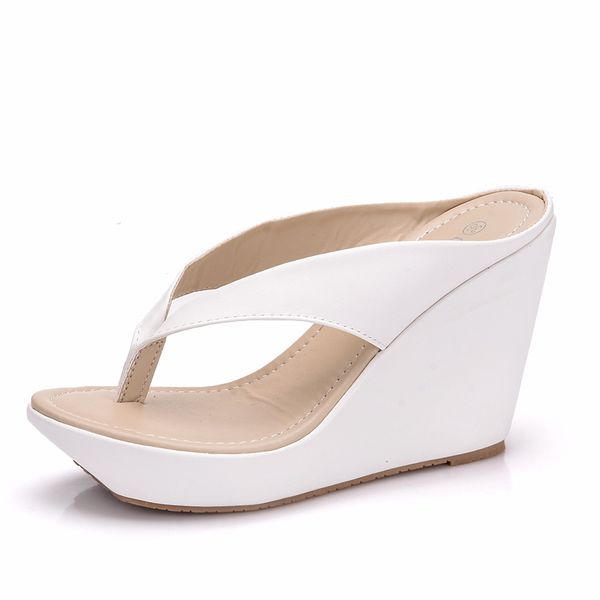 

leisure solid concise women platform flip flops wedges super high outdoor slippers beach summer ladies shoes