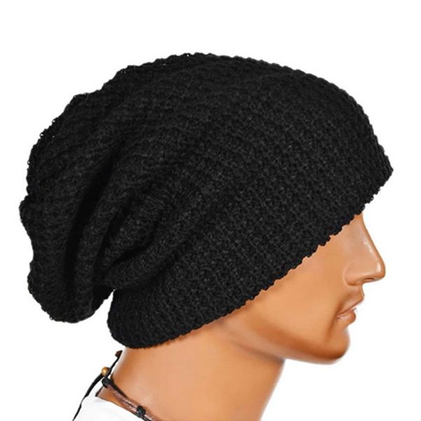 

men knit beanie hat baggy long slouchy winter warm skull caps hats black/red/gray