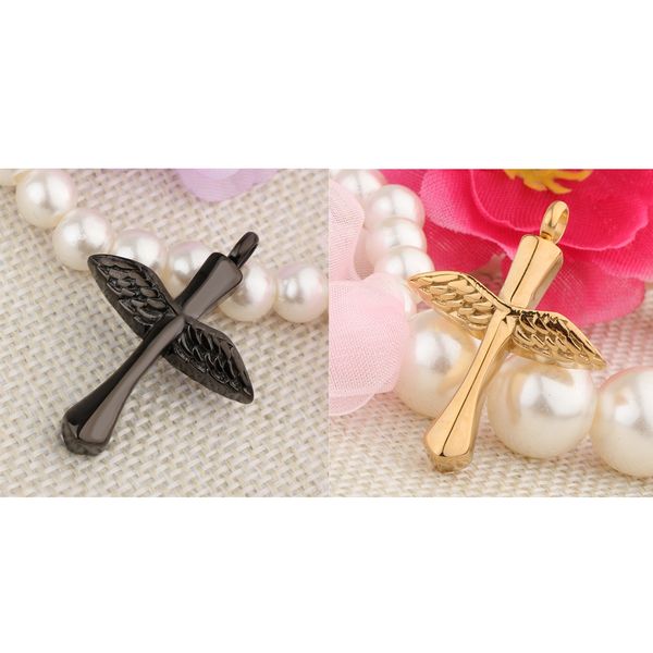 

stainless steel angel wings cross urn necklace pendant ashes keepsake 2pcs, Silver