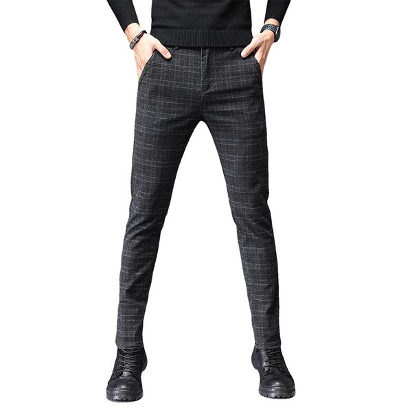 

2019 men lattice pants straight business office casual long pants suit male black formal trousers 38
