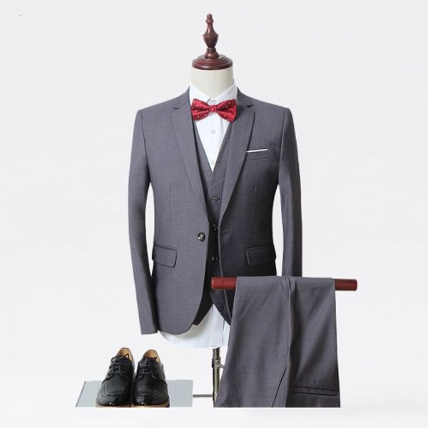 

custom made grey groom tuxedos notch lapel men wedding tuxedos popular men business dinner prom blazer suit(jacket+pants+tie+vest) 1084, Black;gray