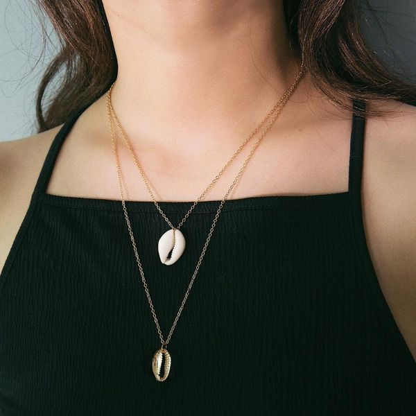 

boho ocean beach shell pendant necklace multi layers cowrie seashell choker necklaces for women summer jewelry collares collier, Silver