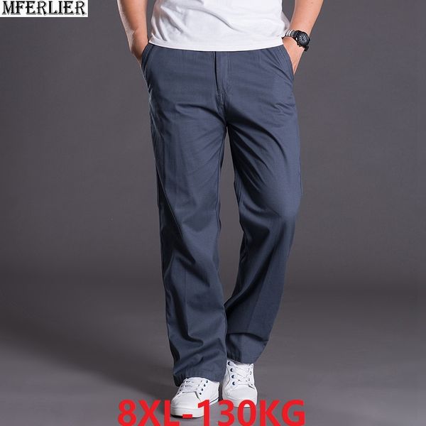 

mferlier spring men casual simple pants home plus size big 6xl 7xl 8xl stretch trousers straight loose cotton pants navy blue 48, Black