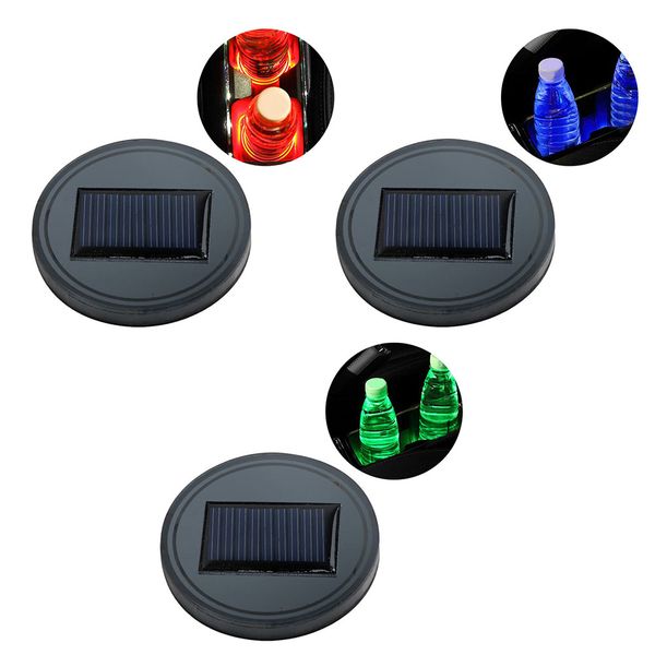 

1pcs solar car cup holder bottom mat pad cover lamp bottle drinks with led light auto car decoration