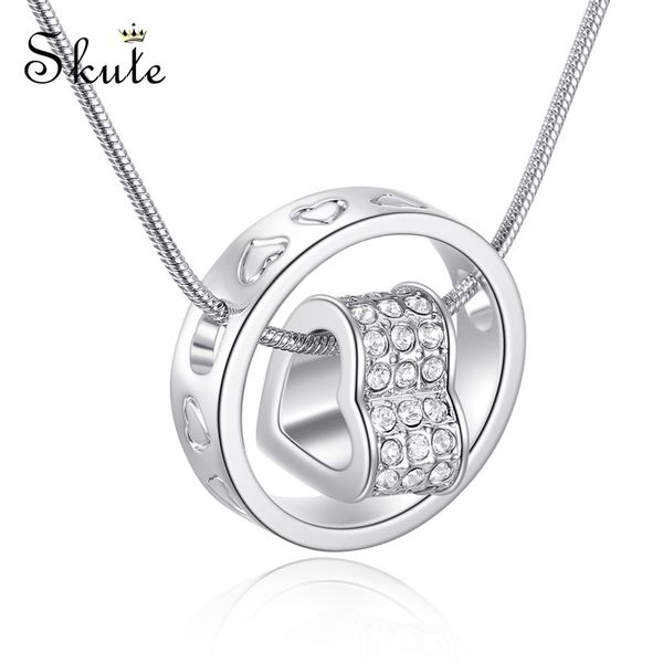 

skute lucky austrian crystal rotating heart pendant necklaces for women micro inlay zircon necklaces wedding party prom jewelry, Silver