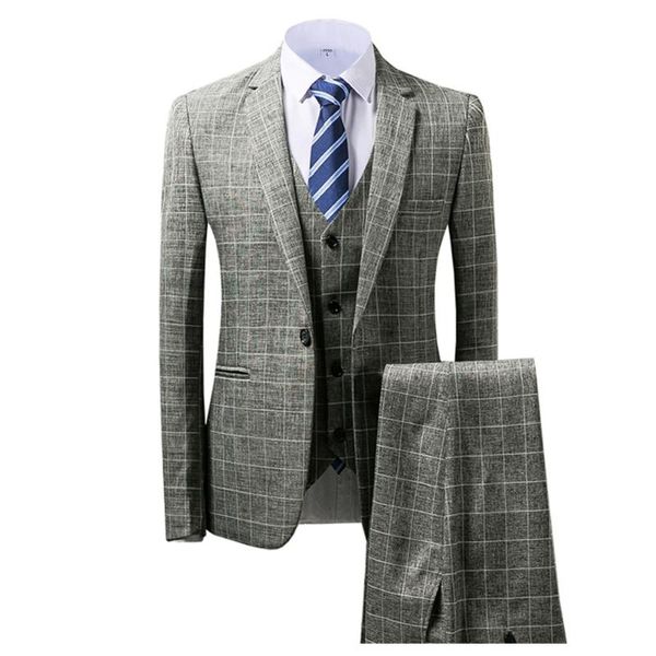 

men's suits & blazers grey/brown 3 piece plaid england style notched lapel business for wedding men 2021 (blazer+vest+pant), White;black