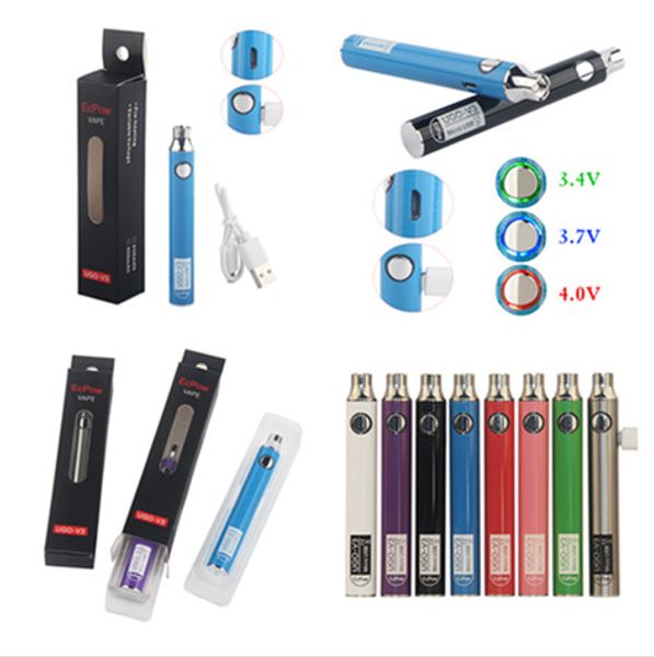 

UGO-V3 Preheating Battery 510 Thread Vape Batteries 650mAh 900mAh Pre-Heat Vape Starter Kits Variable Voltage with Micro USB Cable Packaging