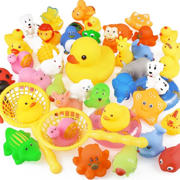 

water 15pcs/bag bath toy animals swimming toys mini colorful soft floating rubber duck squeeze sound funny gift for baby kids