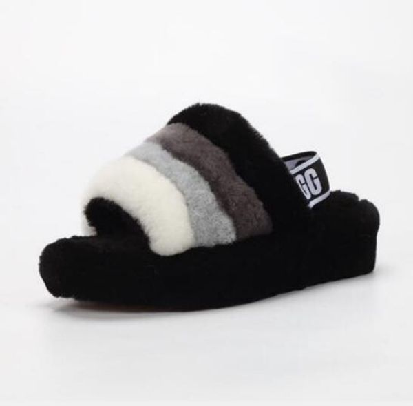 

2019 women furry slippers australia fluff yeah slide designercasual shoes boots fashion luxury designer women sandals fur slides slippers, Black