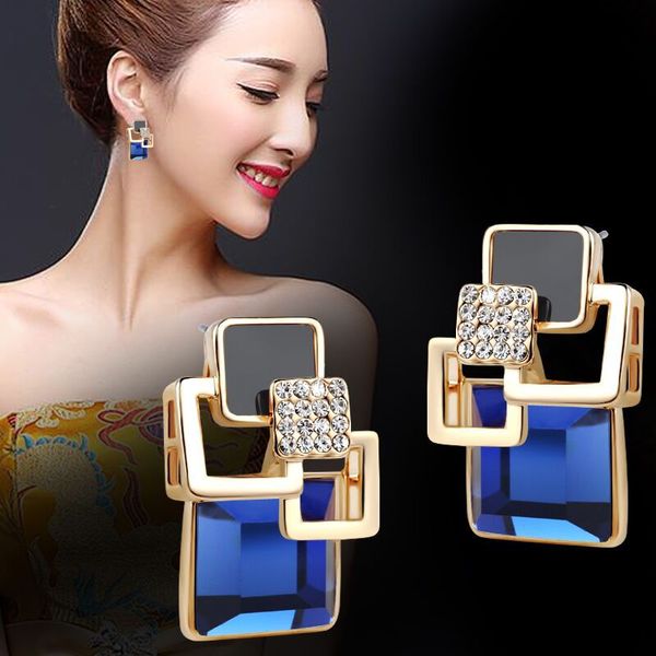 

2020 new fashion women's brincos vintage long square crystal earring geometric stud earrings for women classic gifts jewelry, Silver
