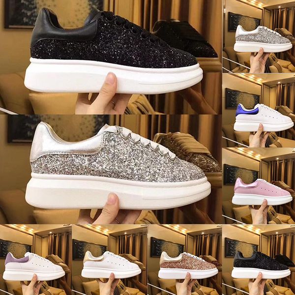 

2020 designer shoes am queens glitter black sliver pink leather casual shoes thick bottm daily dress party red sneaker vintage platform shoe