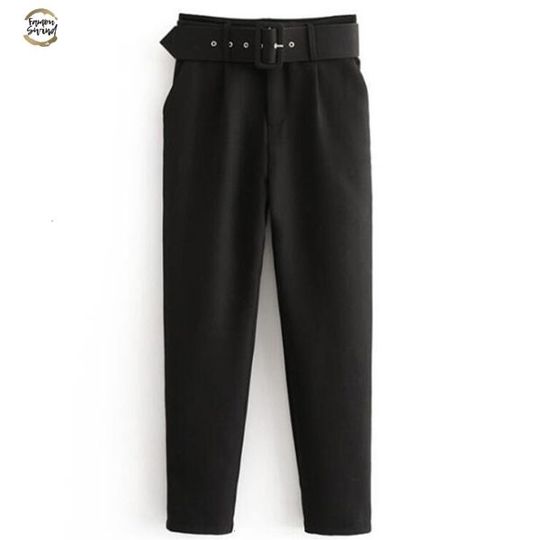 

waist high office lady belted pants causal black harem pants with sashes elegant lady trousers drop shipping, White