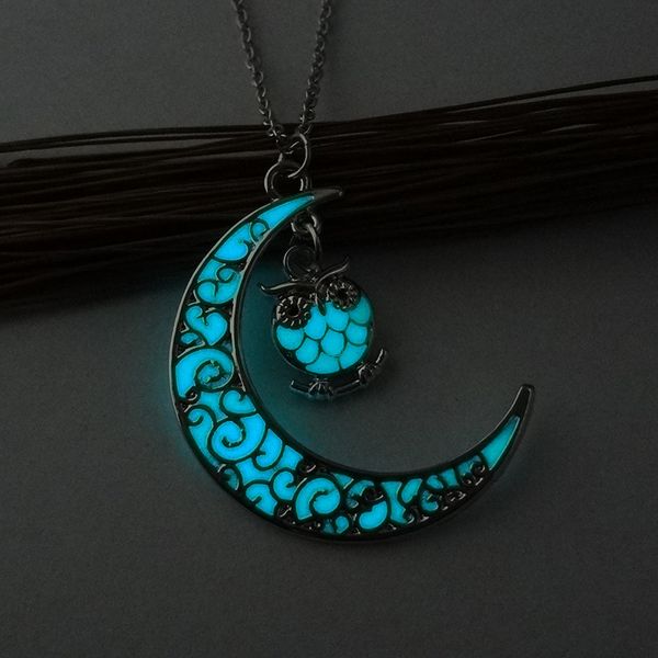 

new hot moon сова светящегося кулон ожерелье cute gem шарм ювелирных изделия посеребренной способа женщин luminous ожерелье подарки, Silver