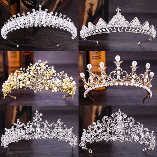 

fashion new silver gold hair accessories queen princess bridal tiaras crown pearl rhinestone wedding women hair jewelry, Golden;white