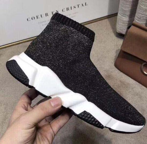 

luxury sock shoes speed trainers stretch textured knit casual shoes speed trainer sneakers sock race runners with dust bag x4, Black