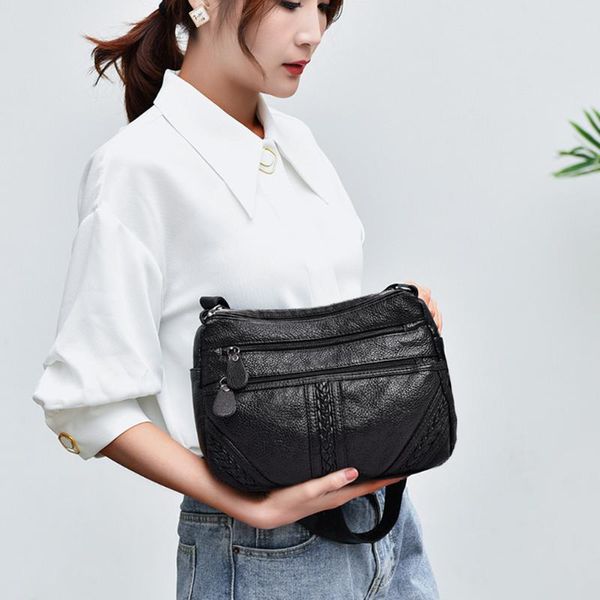 

fashion crossbody bags women solid multi layer high-capacity shoulder messenger bag leather soft handbag 260x180x100mm