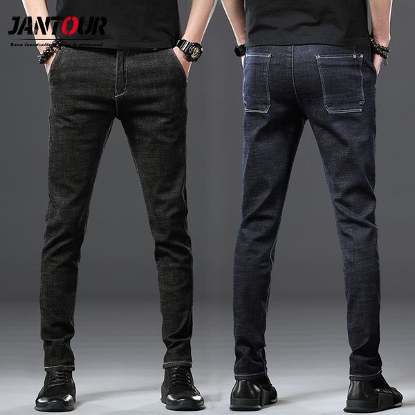 

jantour brand 2019 new arrivals jeans men quality casual male denim pants straight slim fit dark blue men's trousers yong man